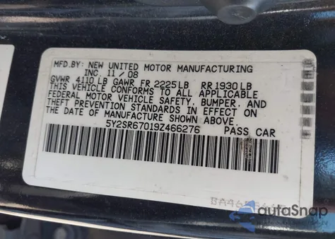 2009 Pontiac Vibe Gt from USA, damaged, VIN 5Y2SR67019Z466276